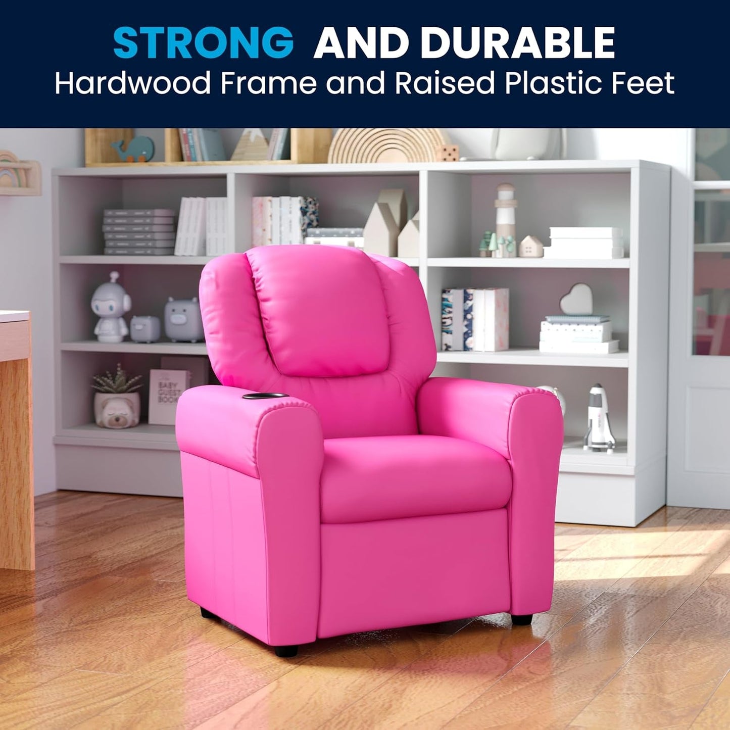 Hot Pink Kids Recliner With Cup Holder Compact Design