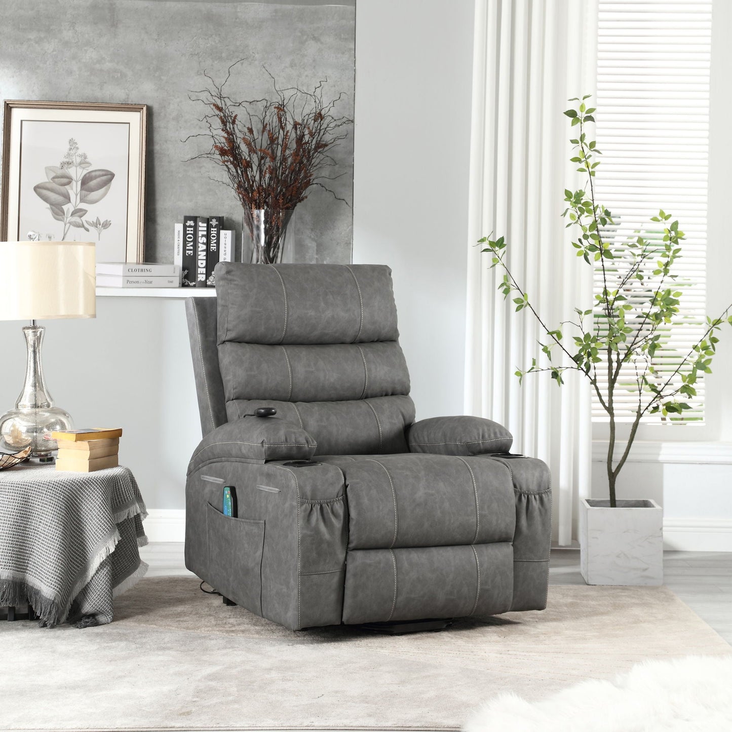 Large Size Electric Power Lift Recliner Chair Sofa With 8 Point Vibration Massage And Lumbar Heat