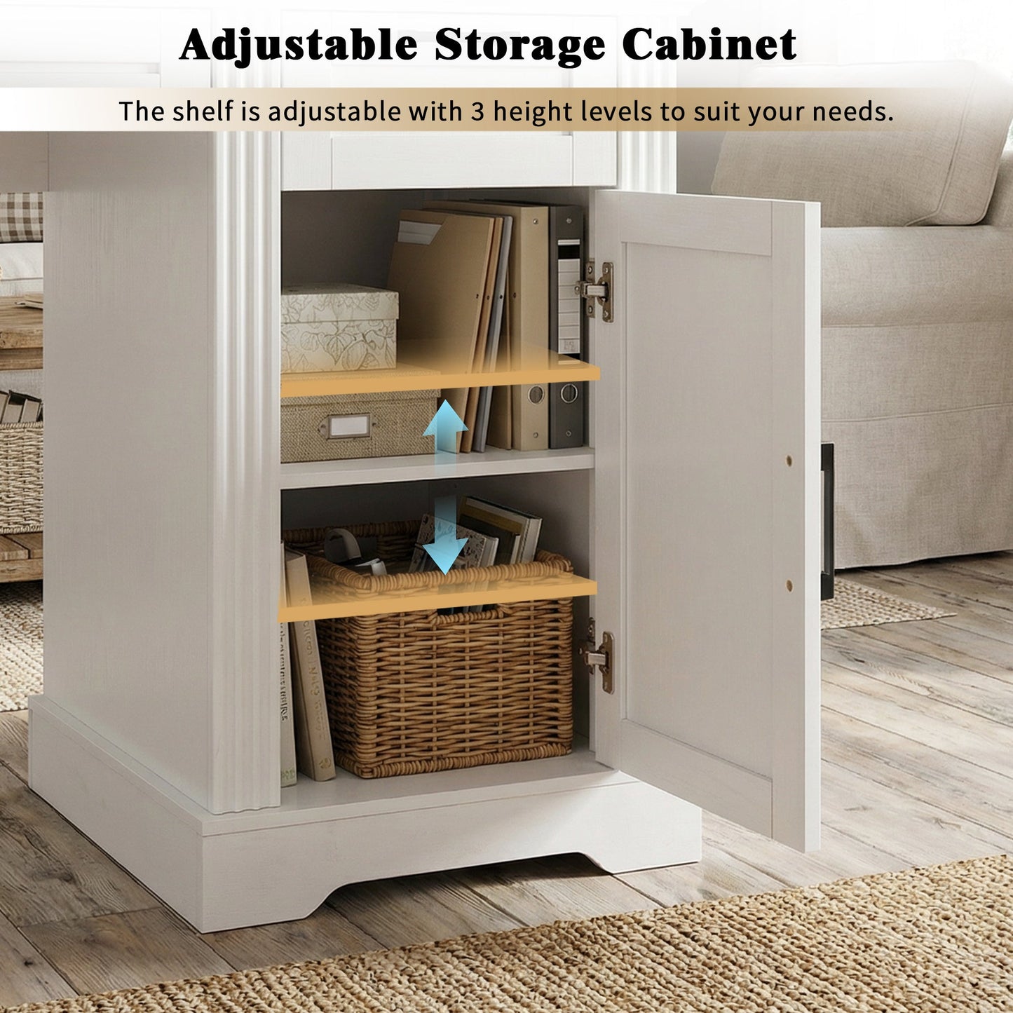 55" Farmhouse Office Desk with Storage Cabinet