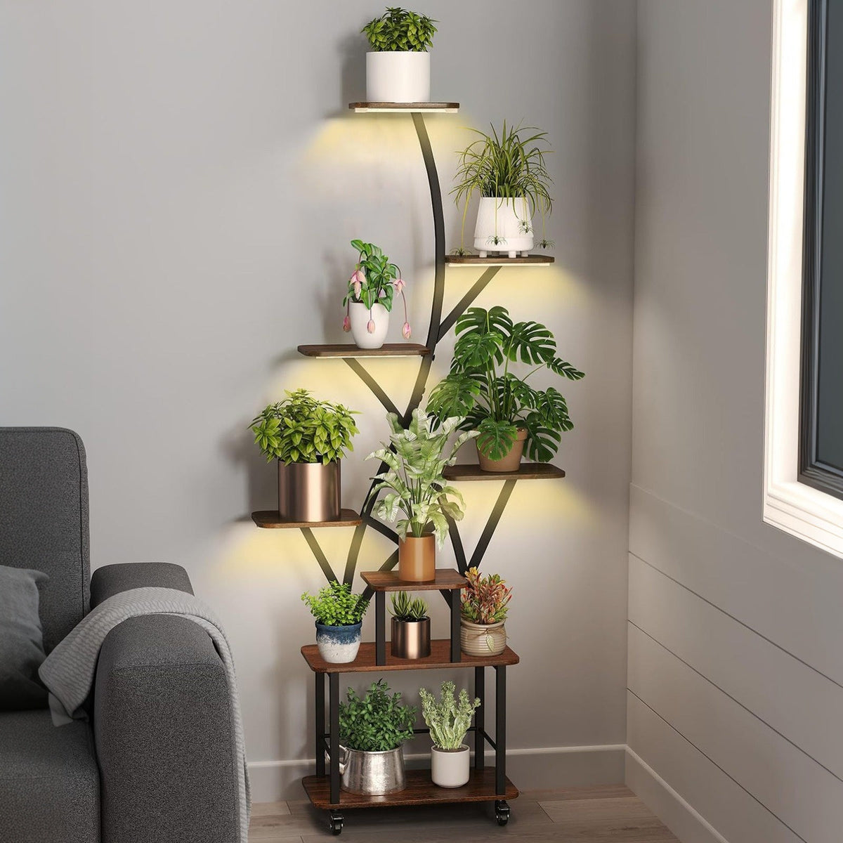 Plant Stand Indoor with Grow Light, 64" Tall, 8 Tiered Shelves