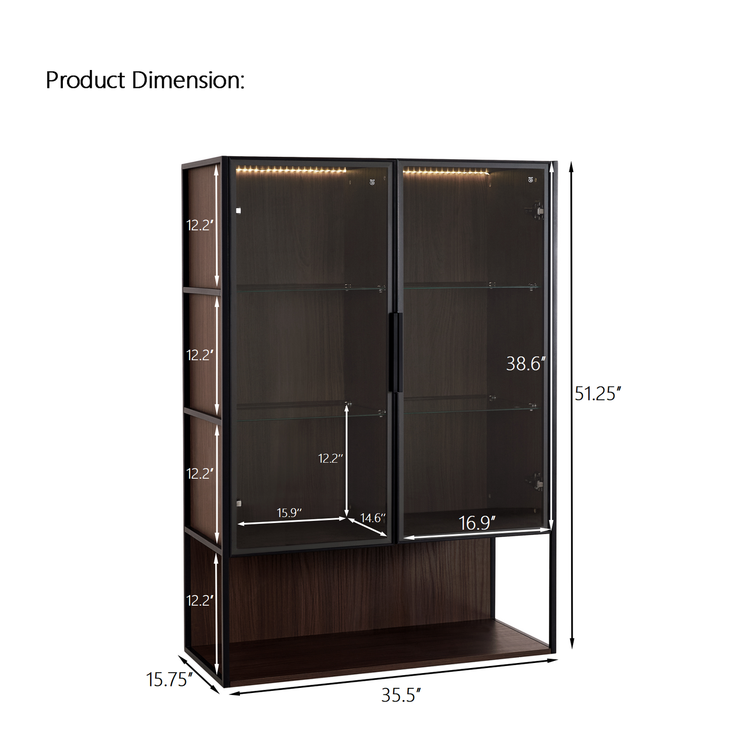 Modern Minimalist 51.2'' Tall Lighted Display Cabinet with Tempered Glass