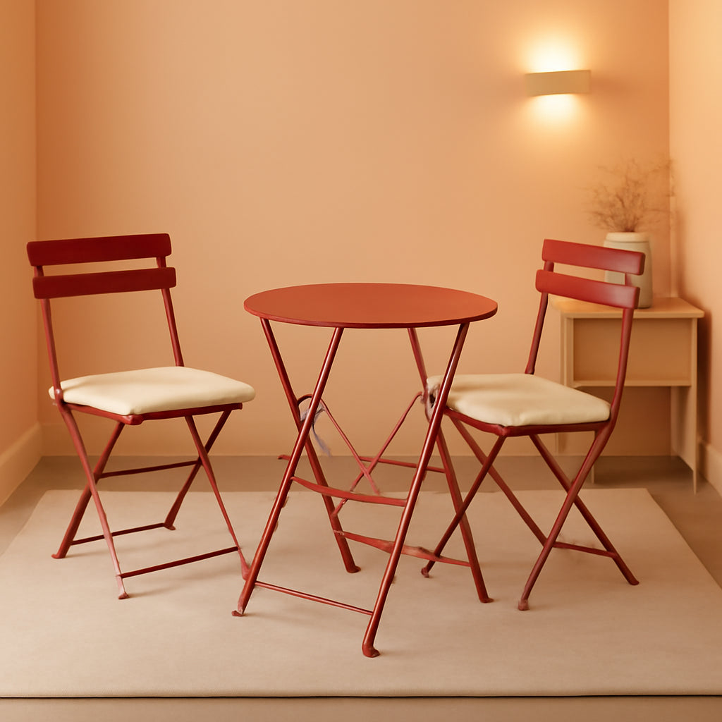 3-Piece Folding Outdoor Bistro Set Red Cushioned Seats