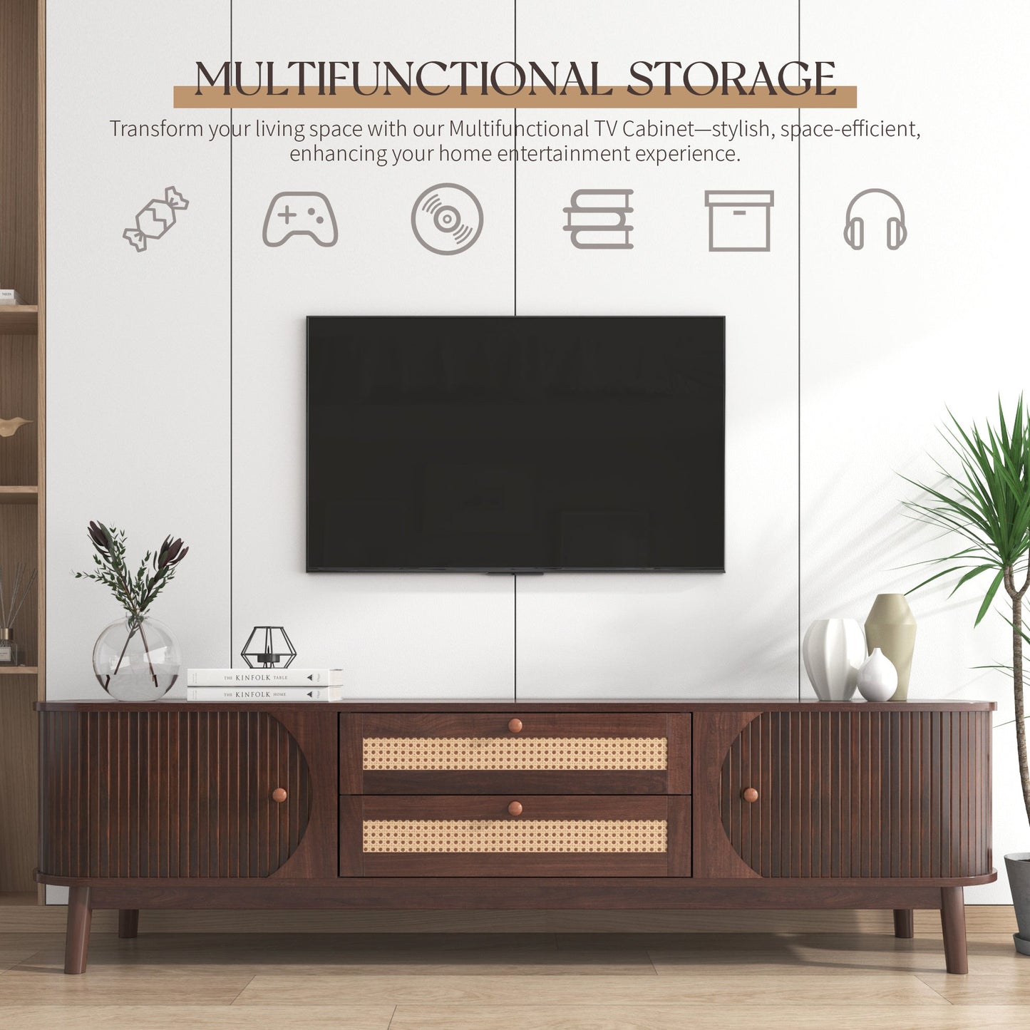 Modern Farmhouse Rattan TV Stand