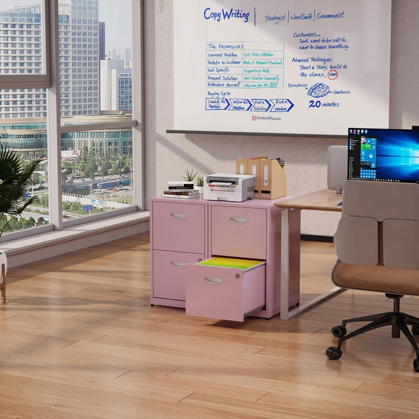 Pink 2 Drawer Locking File Cabinet For Home Office