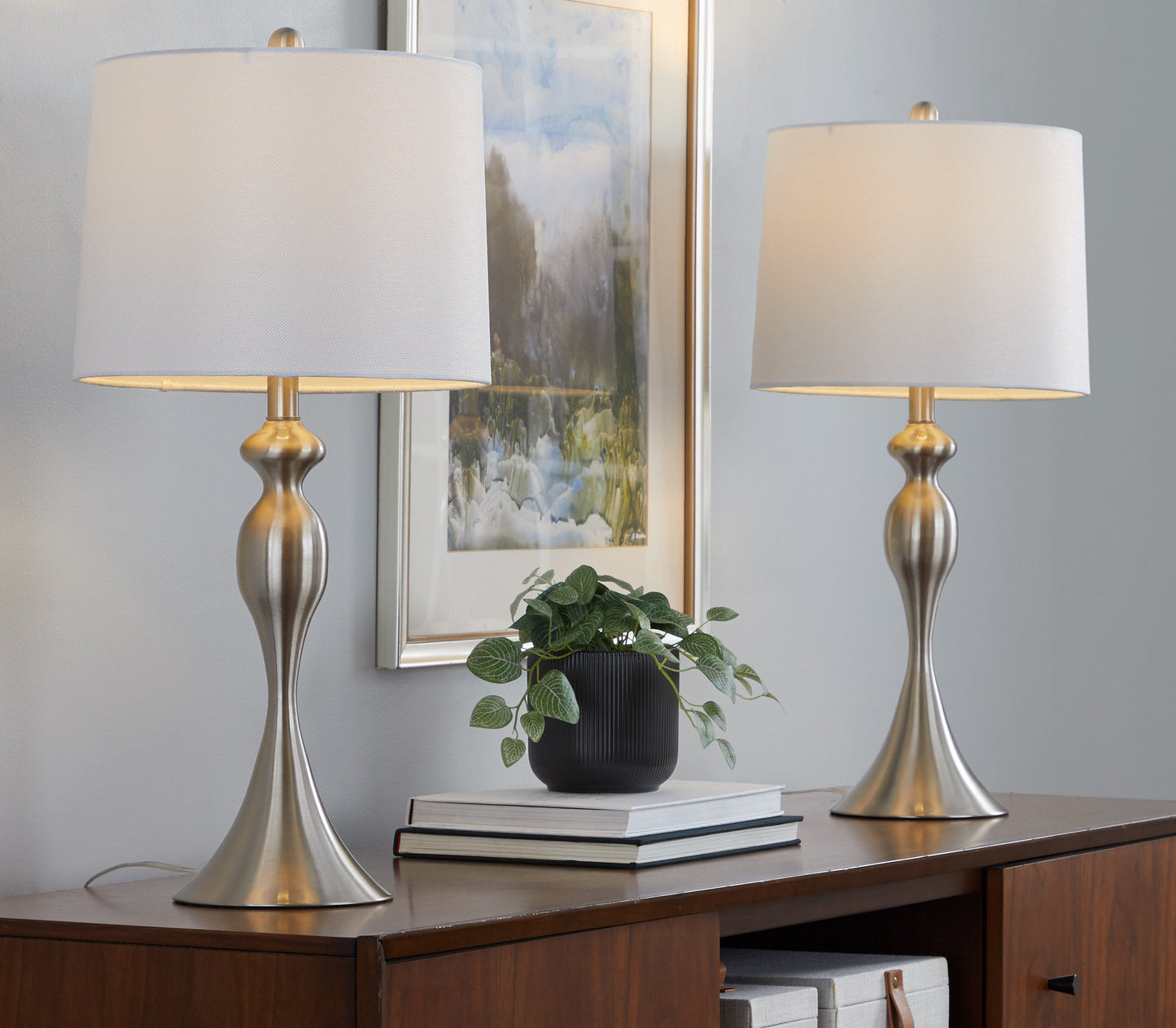 27" Contemporary Metal Table Lamp in Brushed Nickel