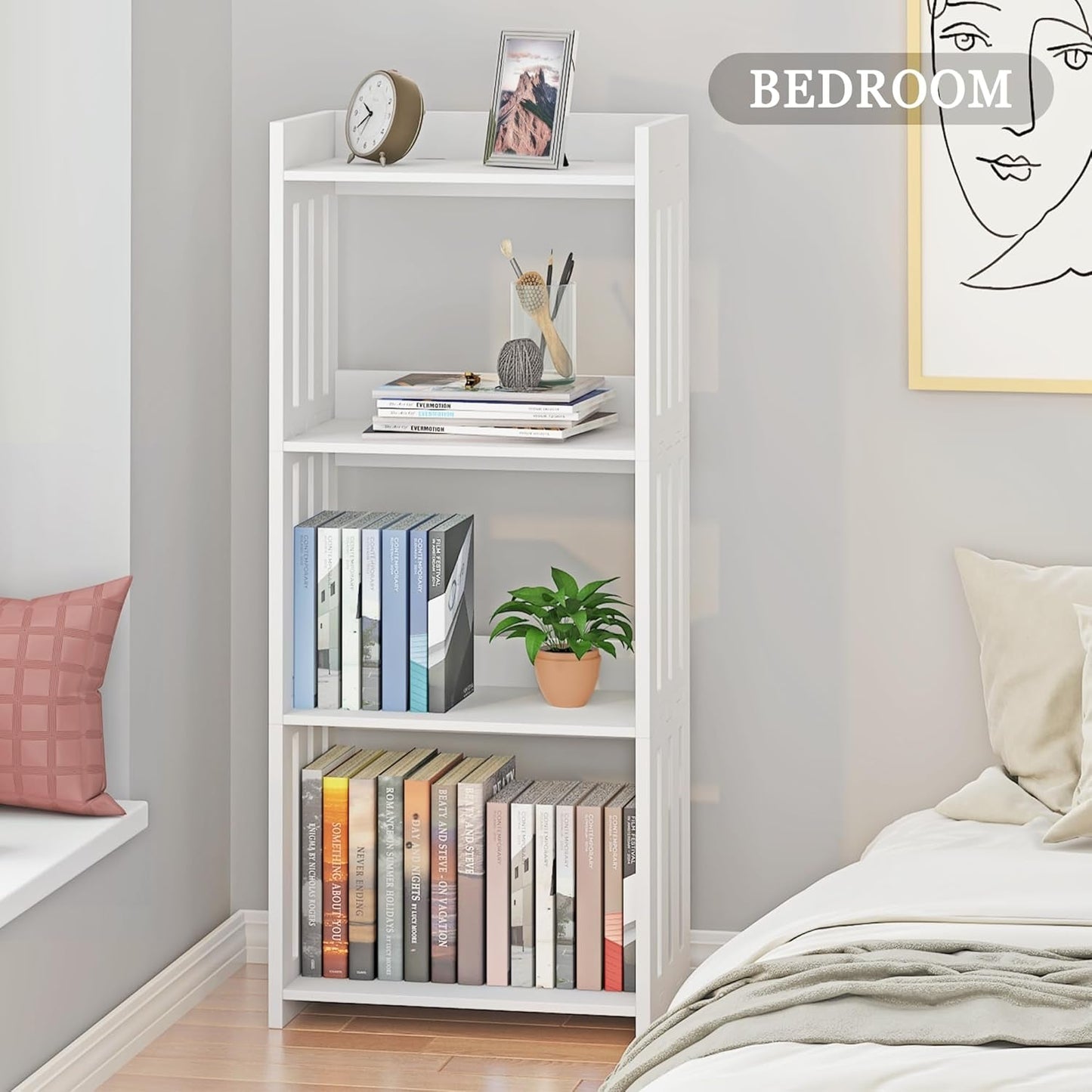 4 Tier White Bookshelf Ideal For Small Spaces Storage Room