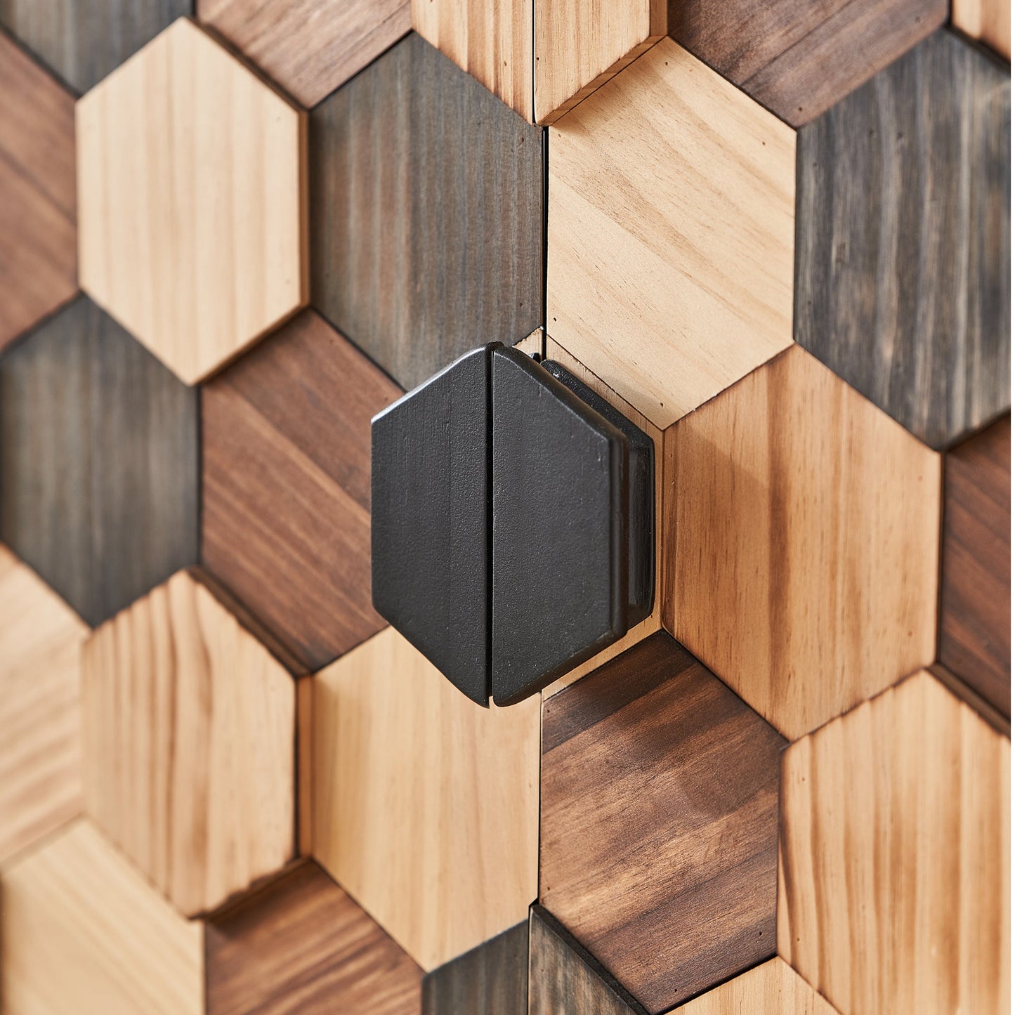 Distressed Storage Cabinet with Honeycomb Pattern