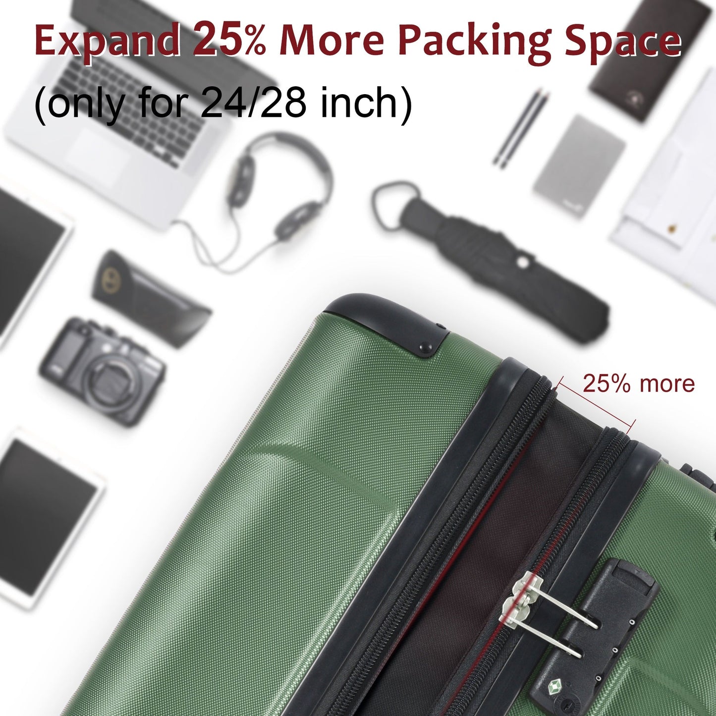 Expandable 24-Inch Hardshell Luggage in Green