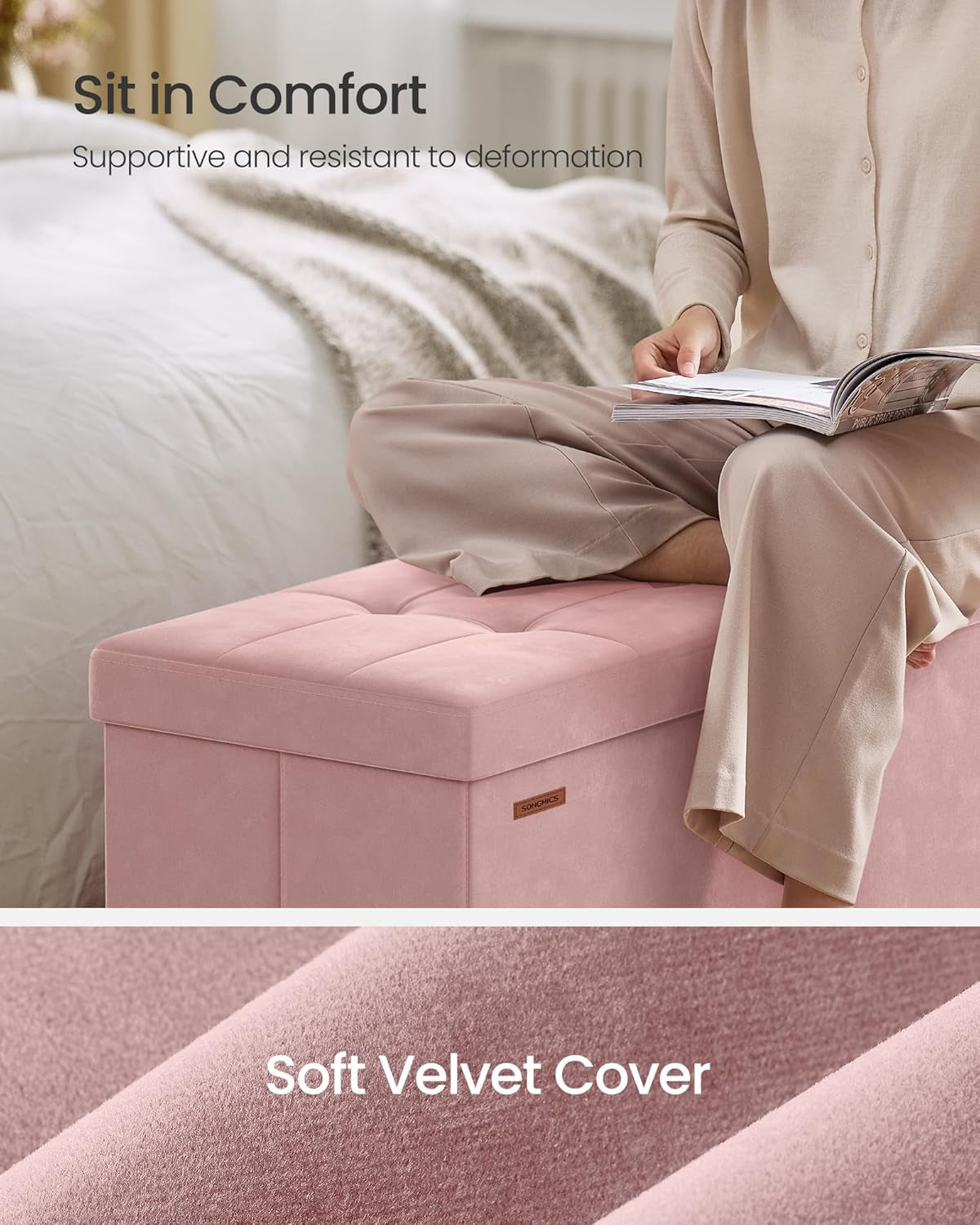 Pink Velvet Extra Large Storage Ottoman Chest