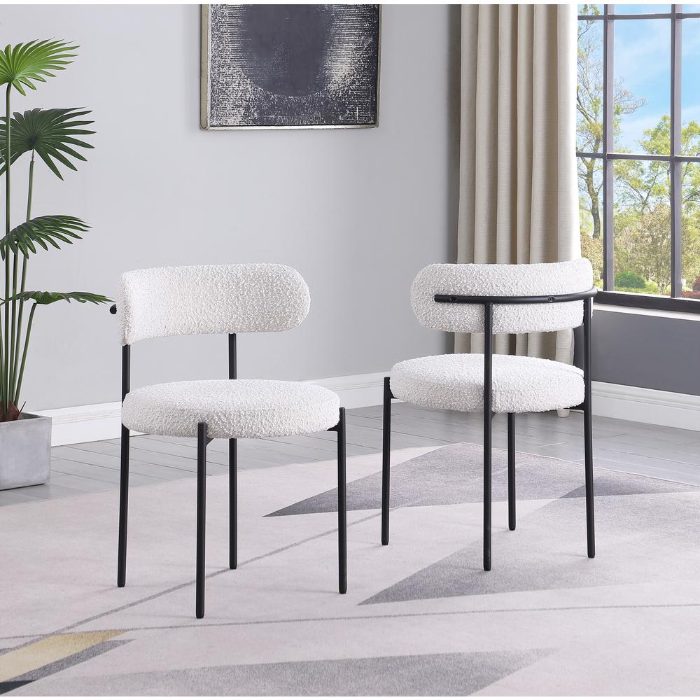 Contemporary Dining Chair Set of 2, Boucle Fabric Upholstered Kitchen Chair