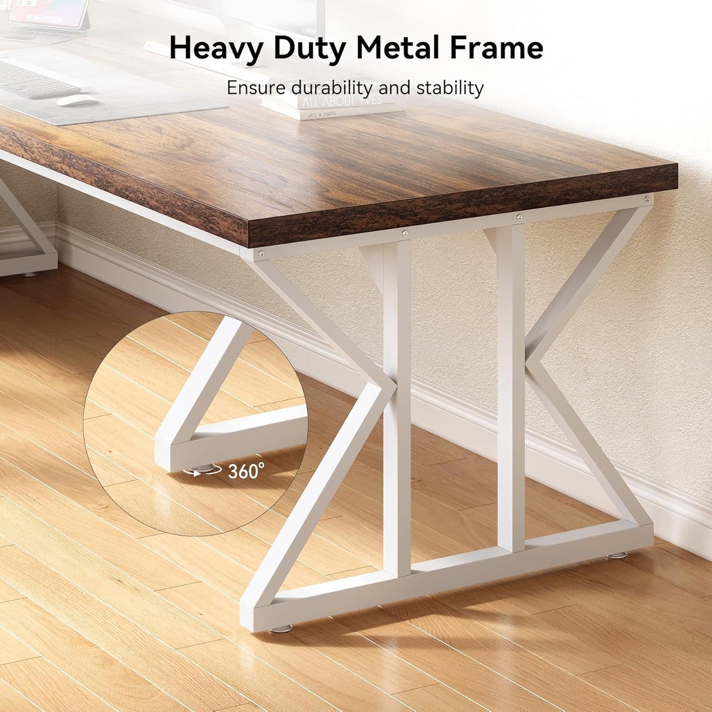 78.7 Inch Rustic Executive Desk For Home Office Brown-White