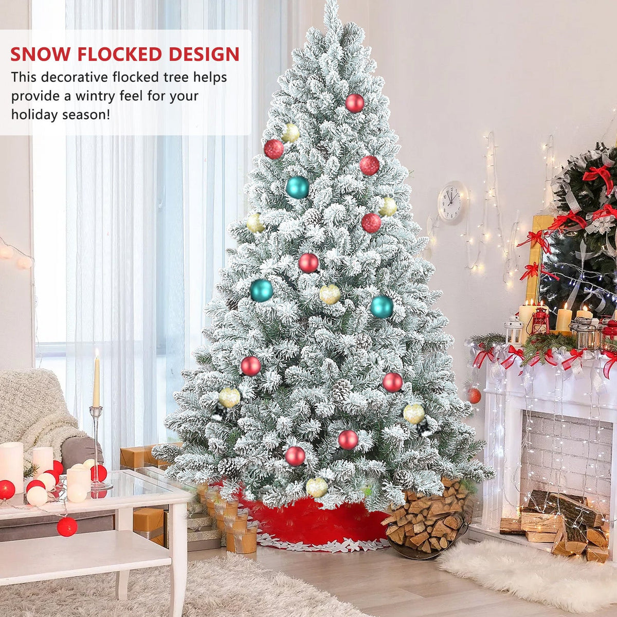 4FT Flocked Christmas Tree with Pine Cones