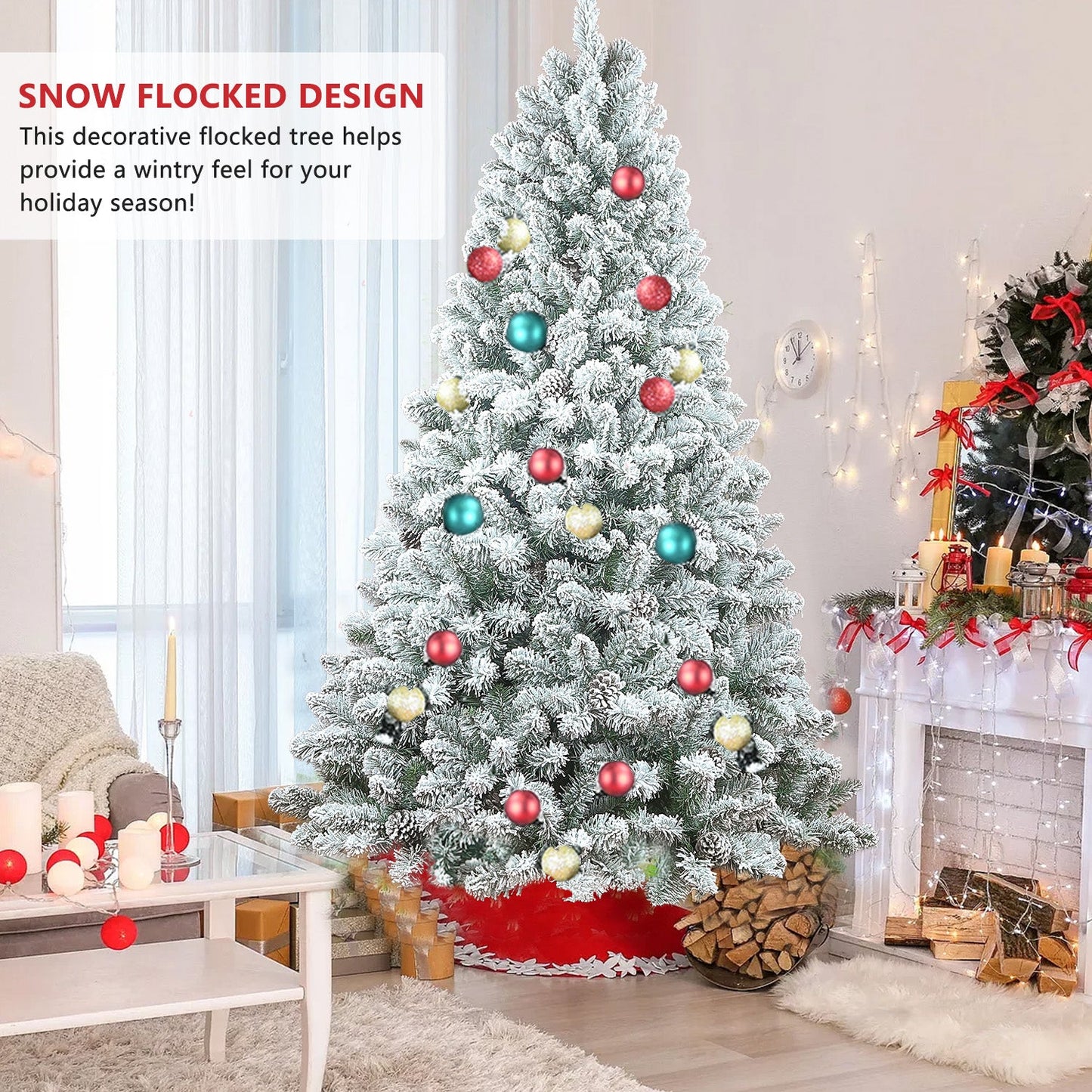 7FT Flocked Christmas Tree with Pine Cones