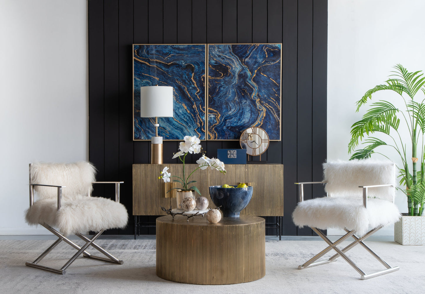 The Oceanus Elegance™ — Marbled Blue & Gold Panel Wall Art