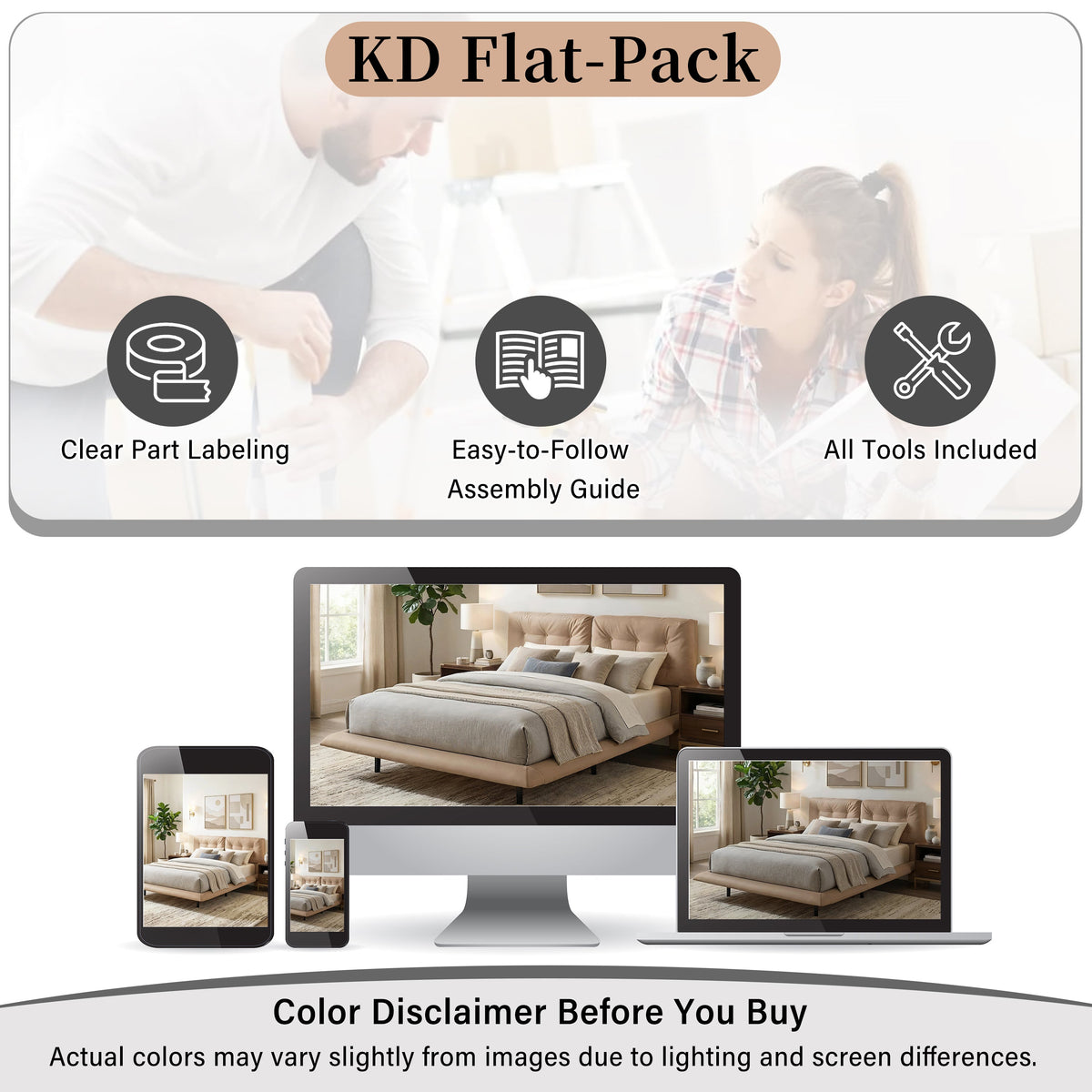 Queen Size Upholstered Floating Bed Frame with LED Lights