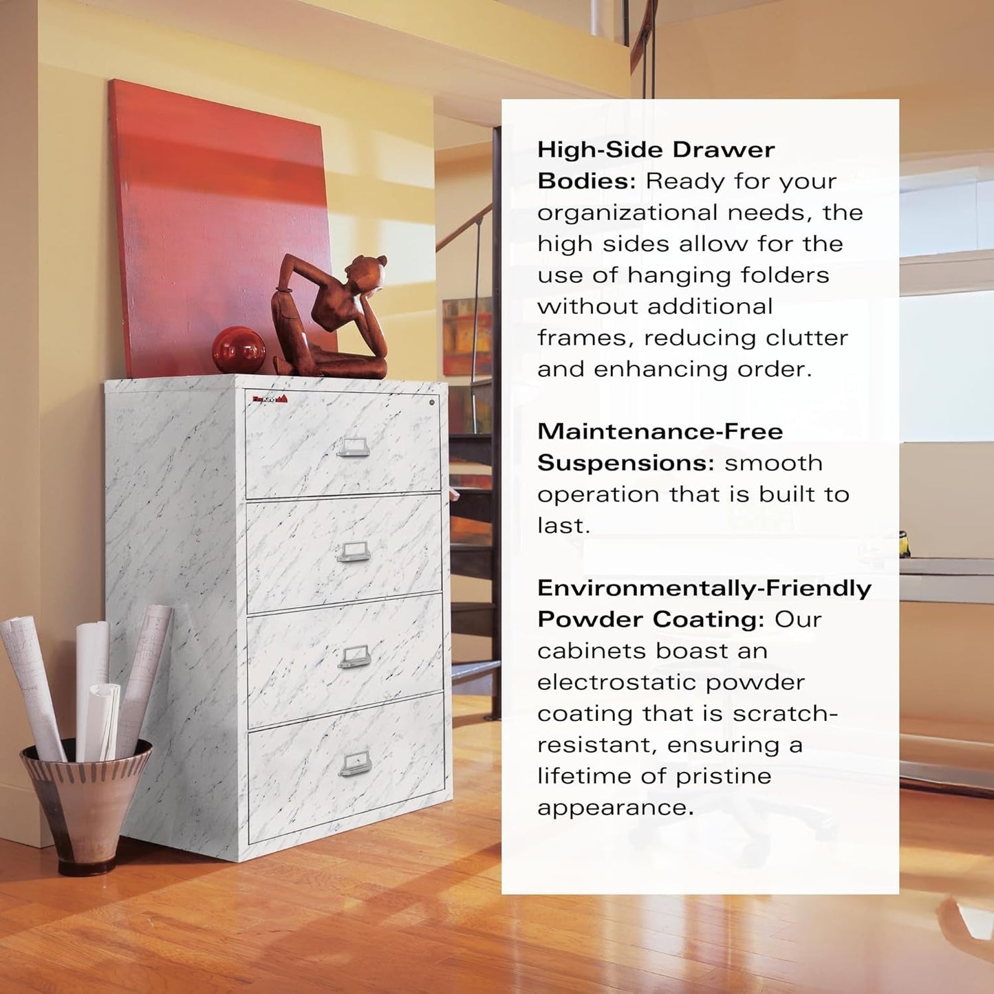 Lateral 4 Drawer Fire Safe File Cabinet With Key Lock Black