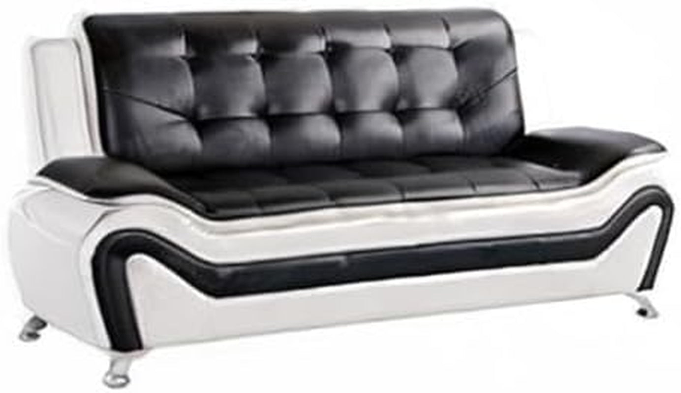3 Piece Aldo Modern Faux Leather Sofa Set Black And White With Sofa Loveseat And Chair