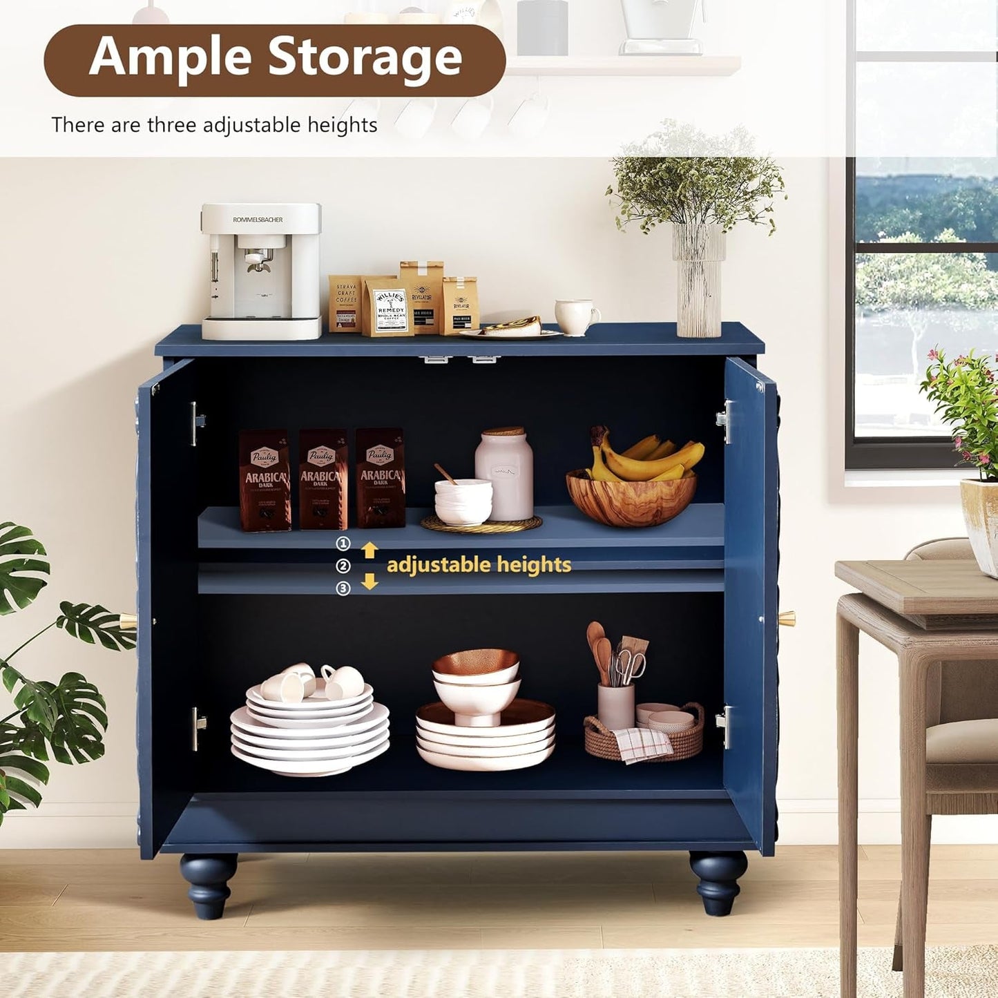 Midnight Blue Luxury Accent Sideboard With 2 Doors