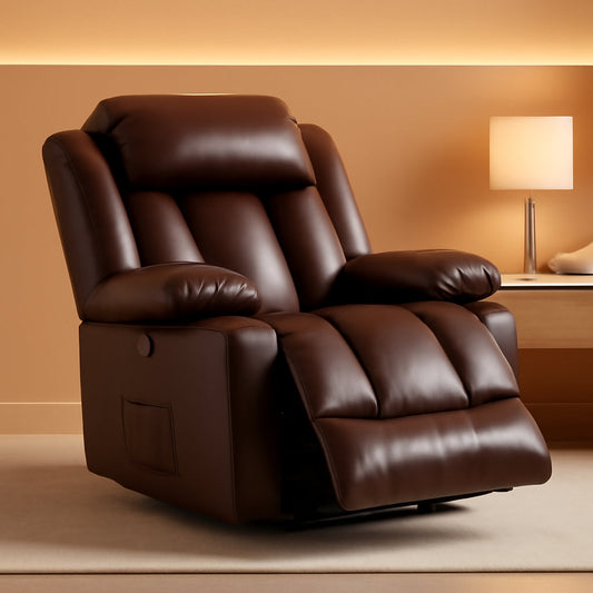 Brown Power Recliner With Massage And Heat Therapy