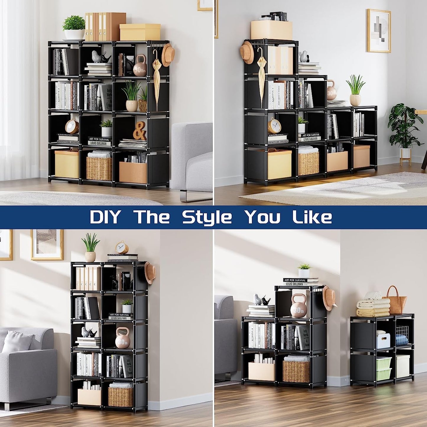 Black Twelve Cube Metal Bookcase System For Home Office