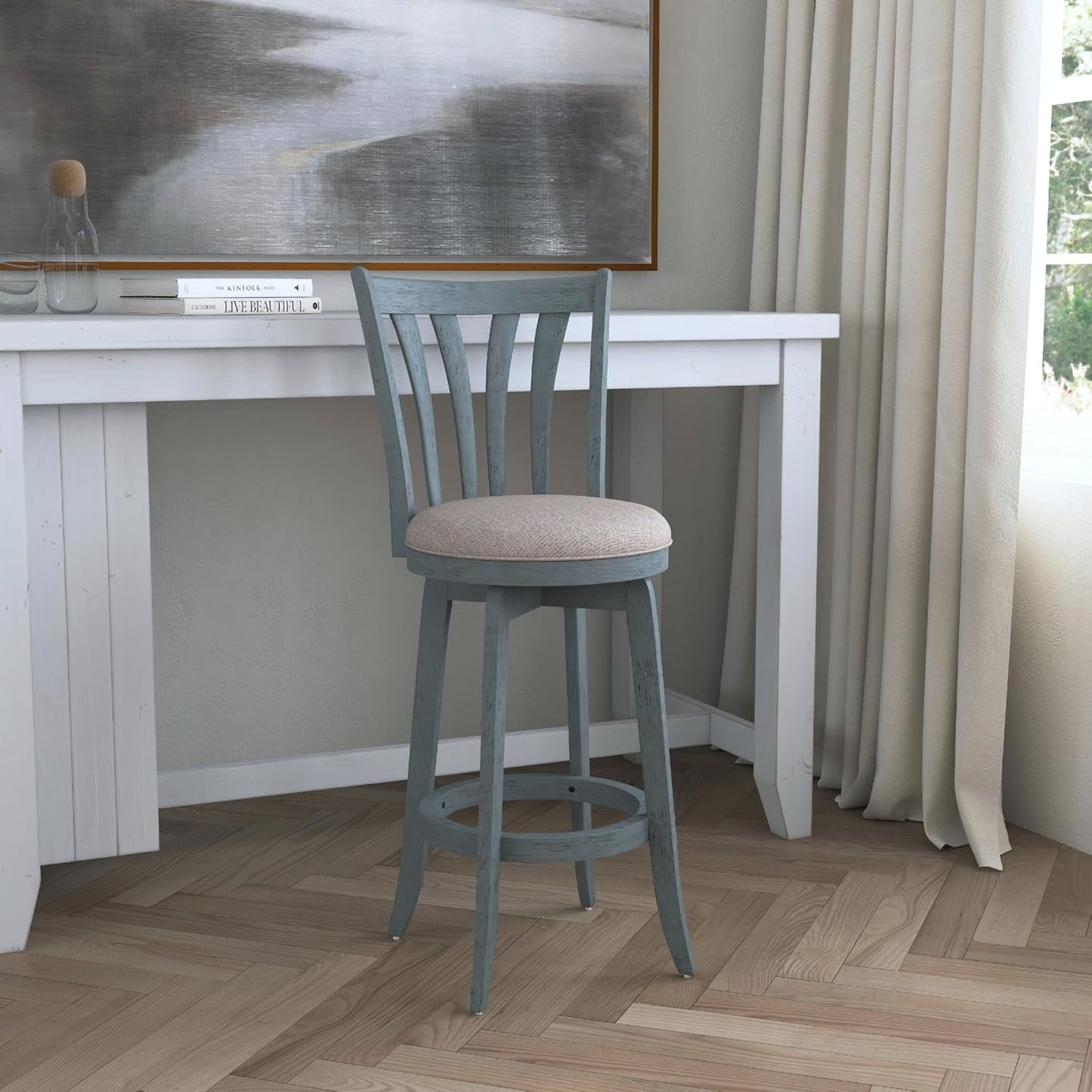 Bar Height Swivel Stool 30 Inch Blue Wire Brush Finish