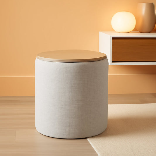 Storage Ottoman 18 Inch Wood Top Gray Textured Fabric