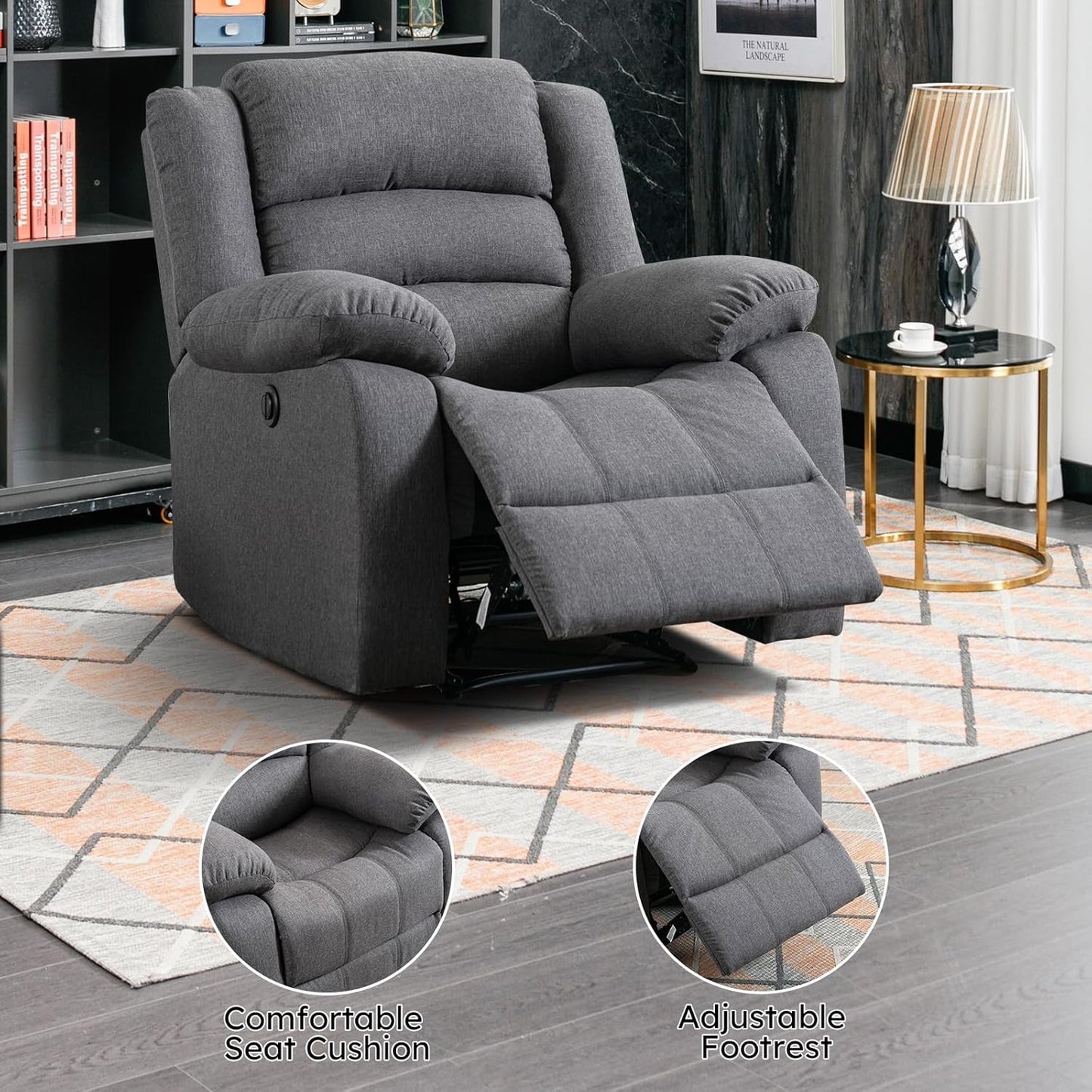 Oversized Grey Electric Recliner Chair For Living Room