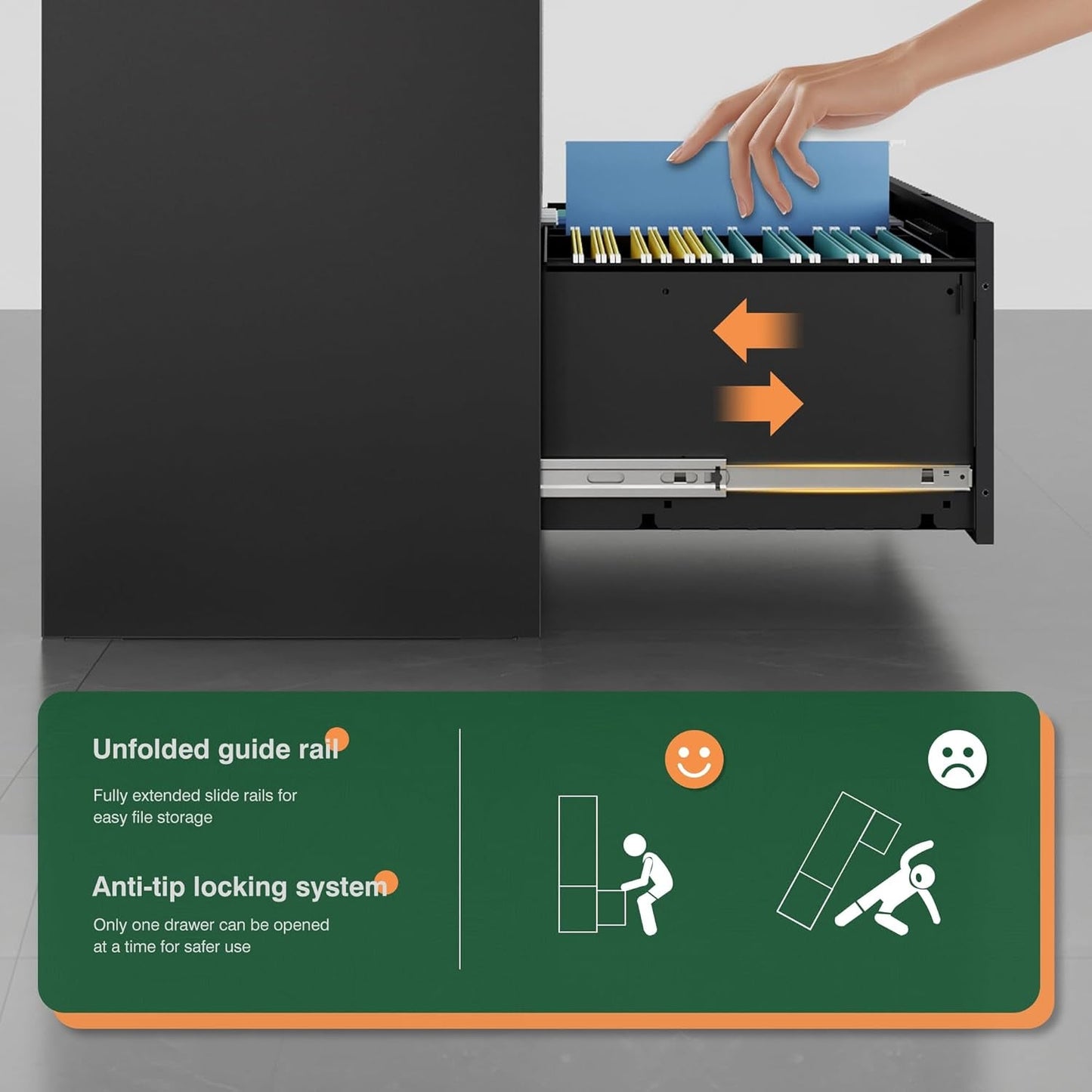 Metal Lateral File Cabinet With Lock 2 Drawer Black Steel