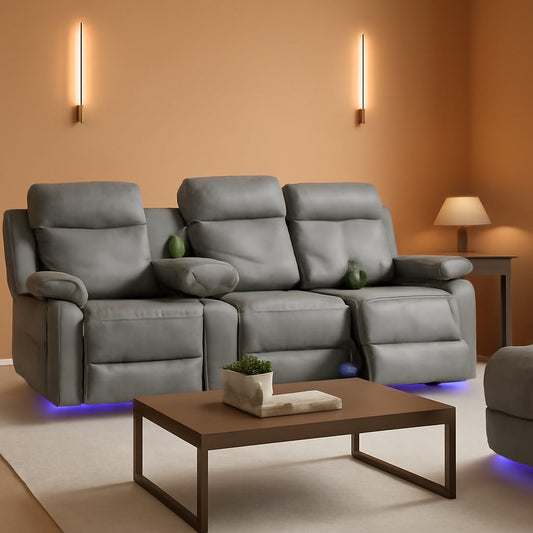 Power Recliner Sofa Set With LED Lights Grey Two Piece