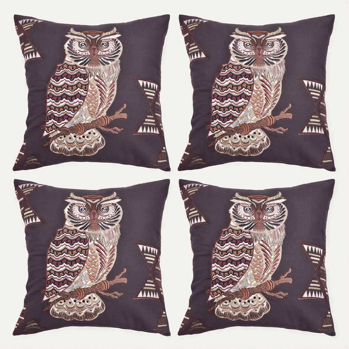 Owl Throw Pillow Covers - Set of 2 or 4 Decorative 18 x 18 Inch Cushions