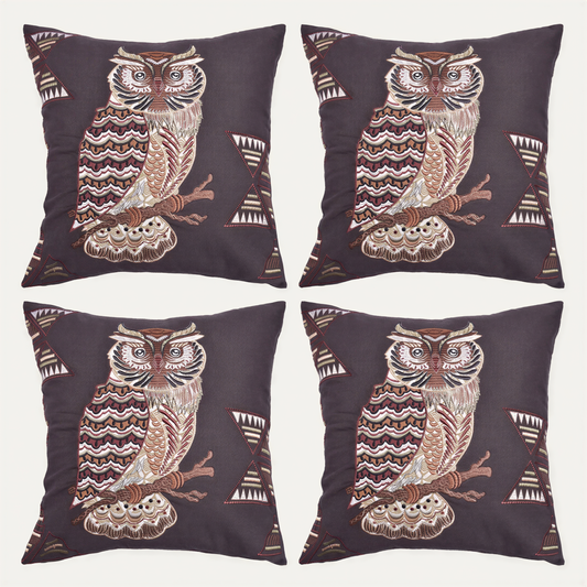 Owl Throw Pillow Covers - Set of 2 or 4 Decorative 18 x 18 Inch Cushions