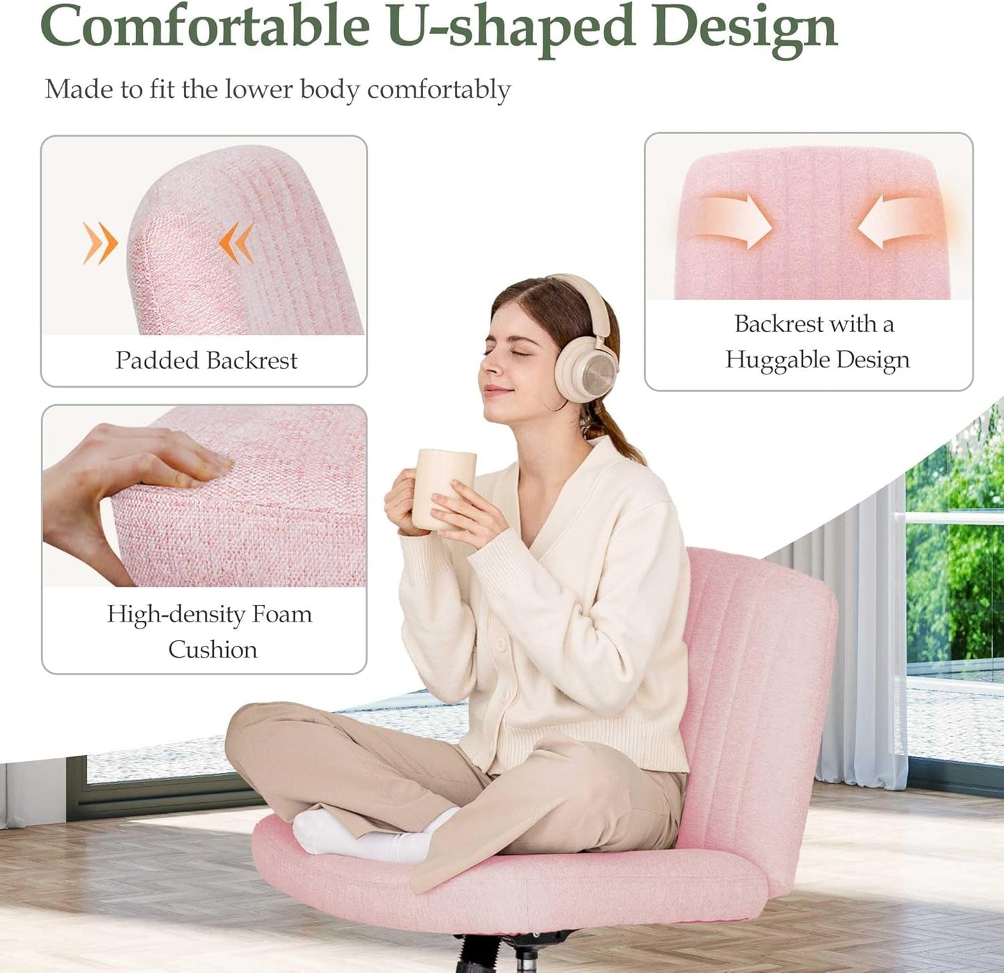 Pink Criss Cross Office Chair With Wheels Armless Swivel