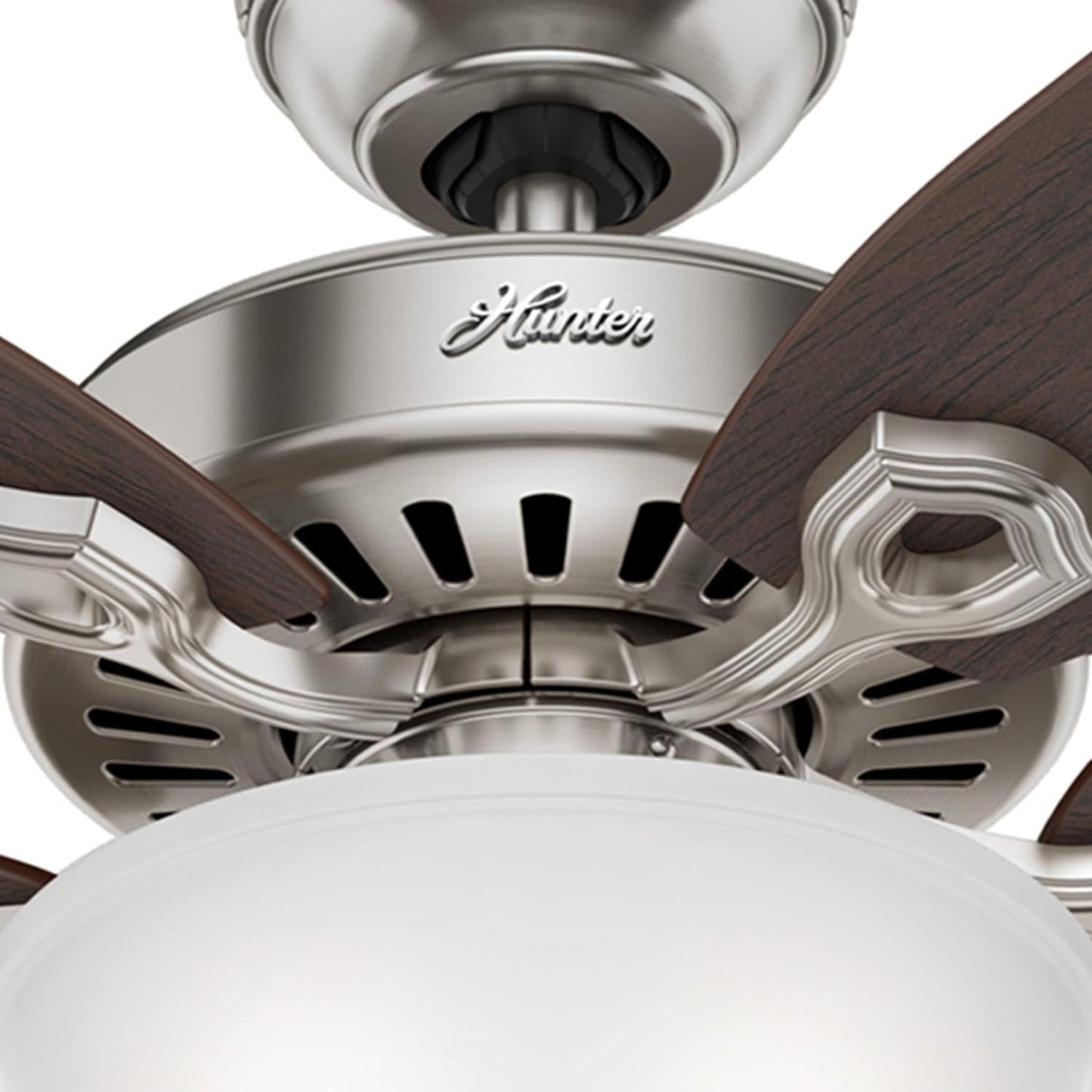 Builder Deluxe 52 Inch Brushed Nickel Indoor Ceiling Fan motor and light features close-up