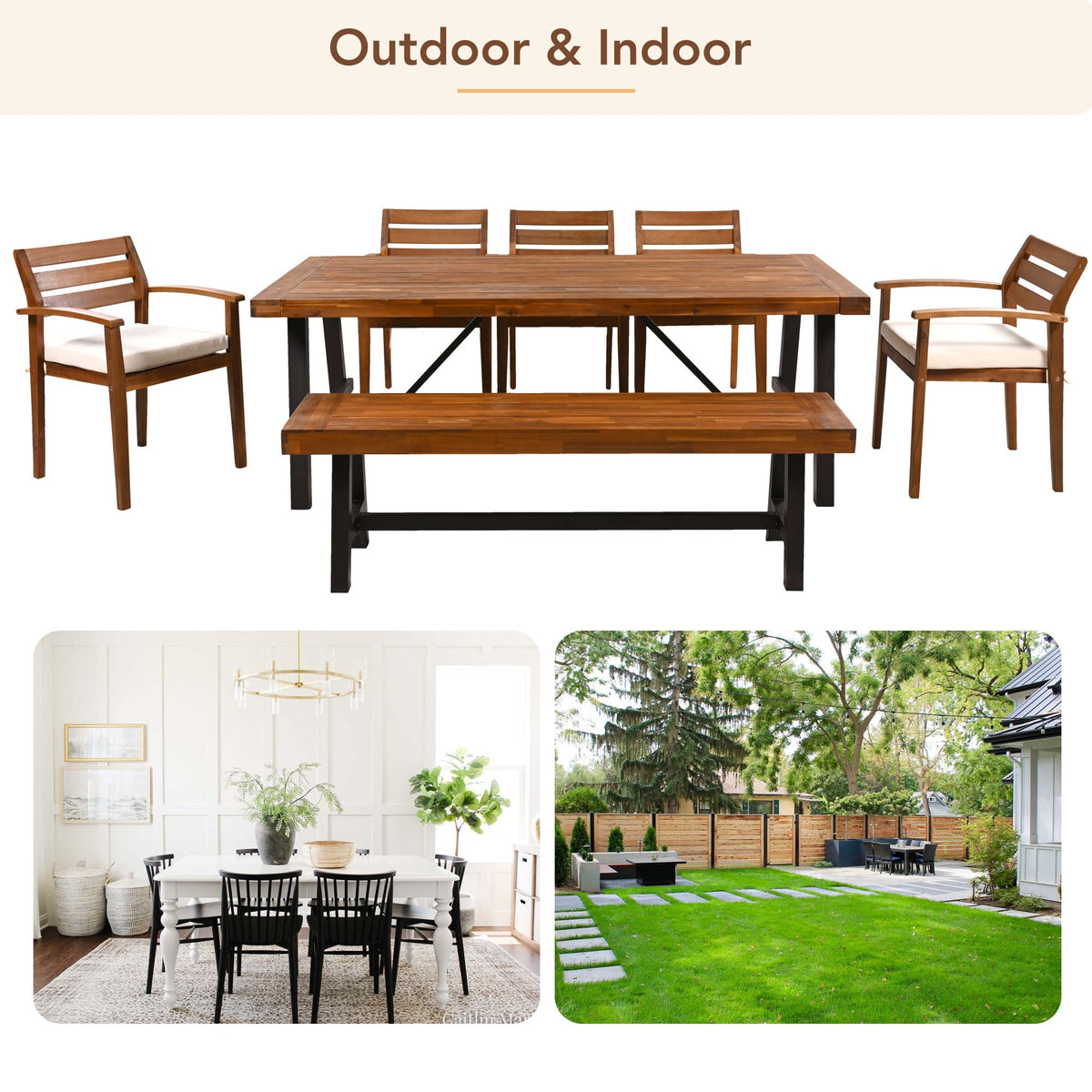 GO Outdoor Wood Dining Set for 7-8 Persons