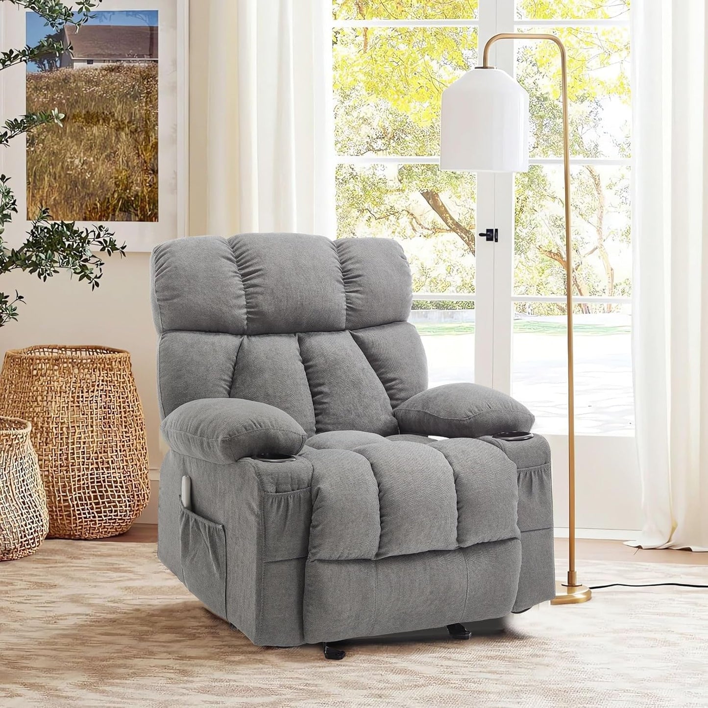 Massage Rocker Recliner Chair With Heat And Vibration Grey