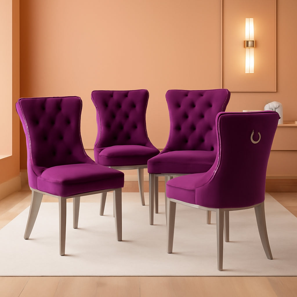 Velvet Dining Chairs Set Of 4 With Nailhead Trim And Silver Plated Legs