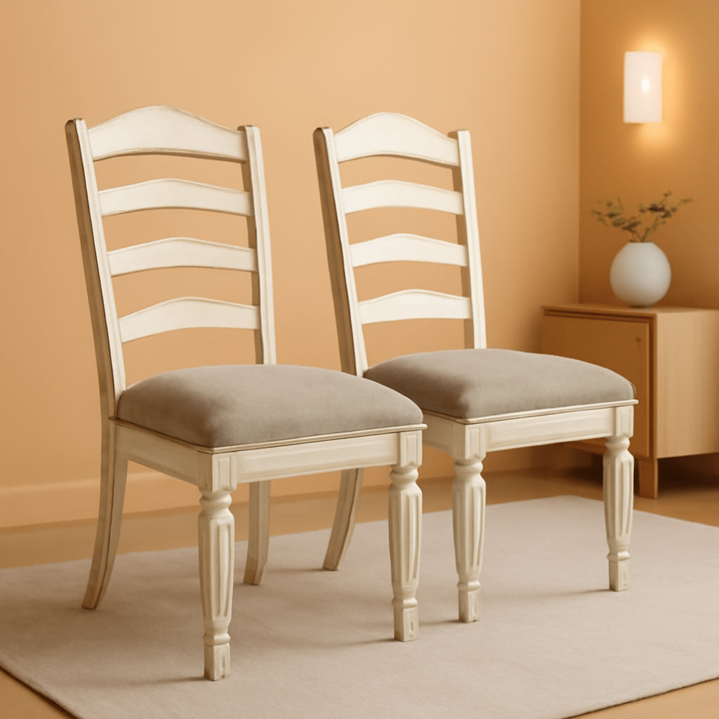 Upholstered Dining Chairs Set, Antique White, 2 Count