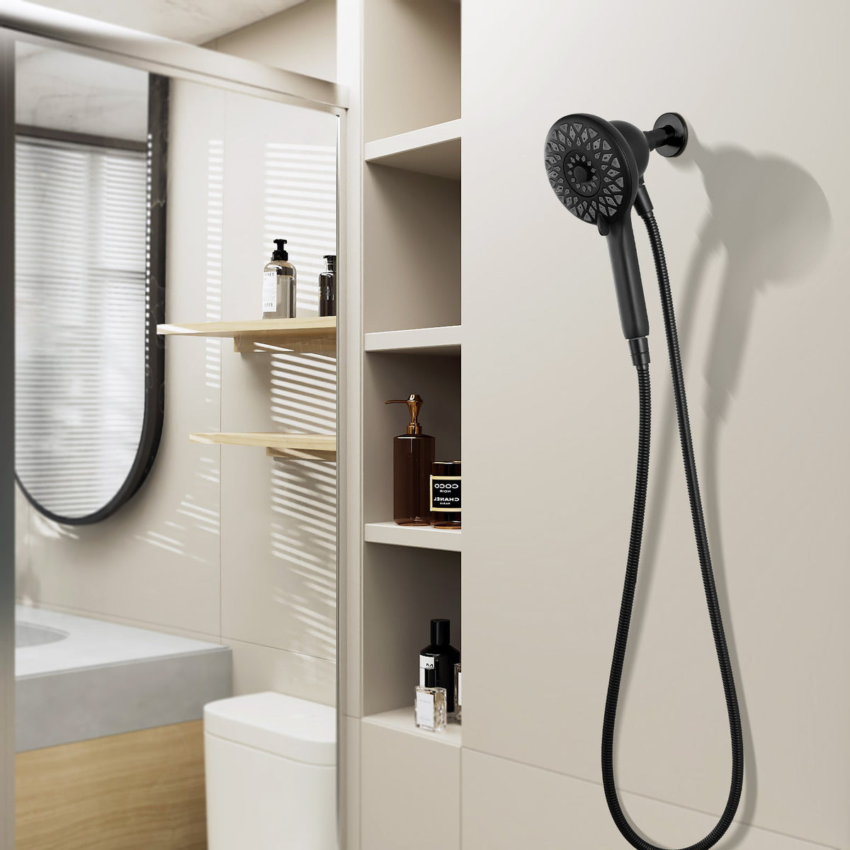 High Pressure Shower Heads 6 Spray Mode - Matte Black