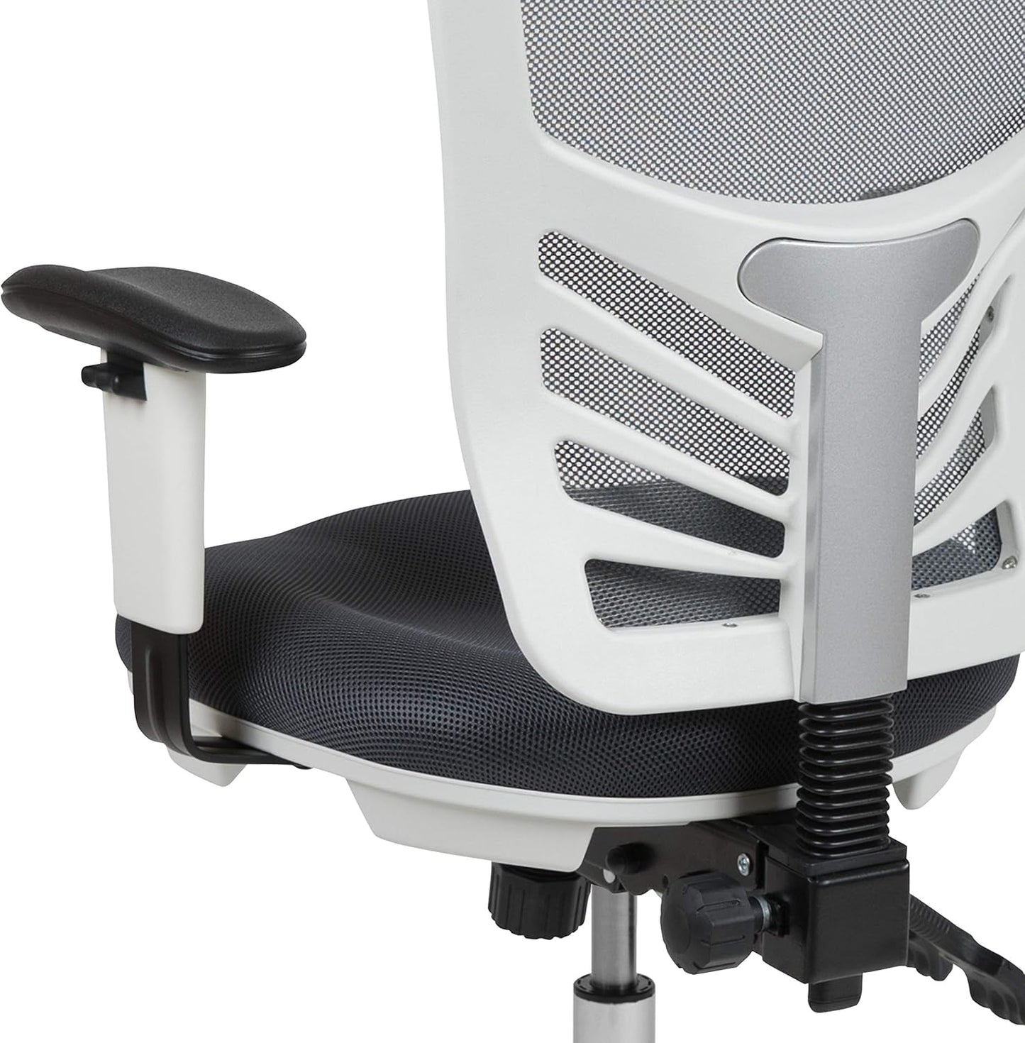 Nicholas Gray And White Mesh Mid Back Swivel Office Chair With Adjustable Lumbar