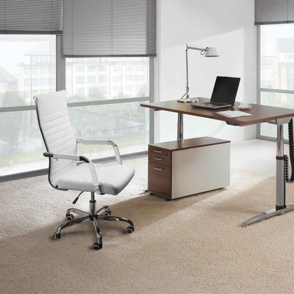 White PU Leather Office Chair With Adjustable Armrests