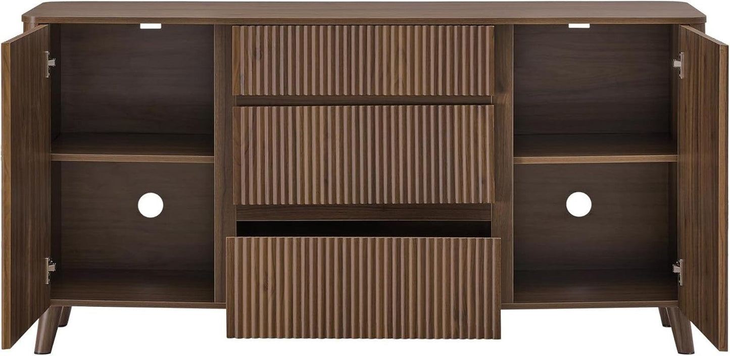 62 Inch Walnut Sideboard Buffet With Adjustable Shelves