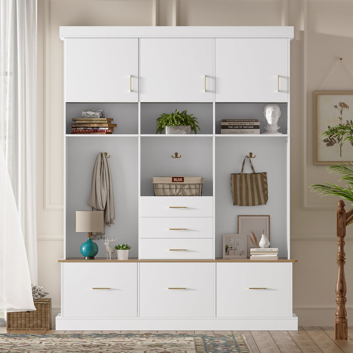 U-Can 75" H Entryway Hall Tree with Bench and Storage