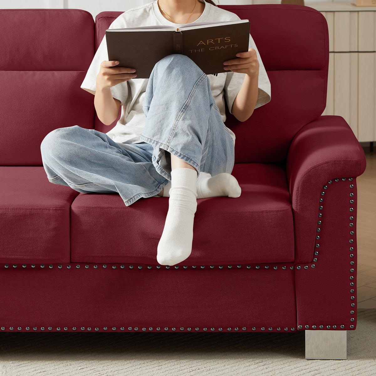 Modern Compressed Snowfleece Fabric 3-Seater Sofa
