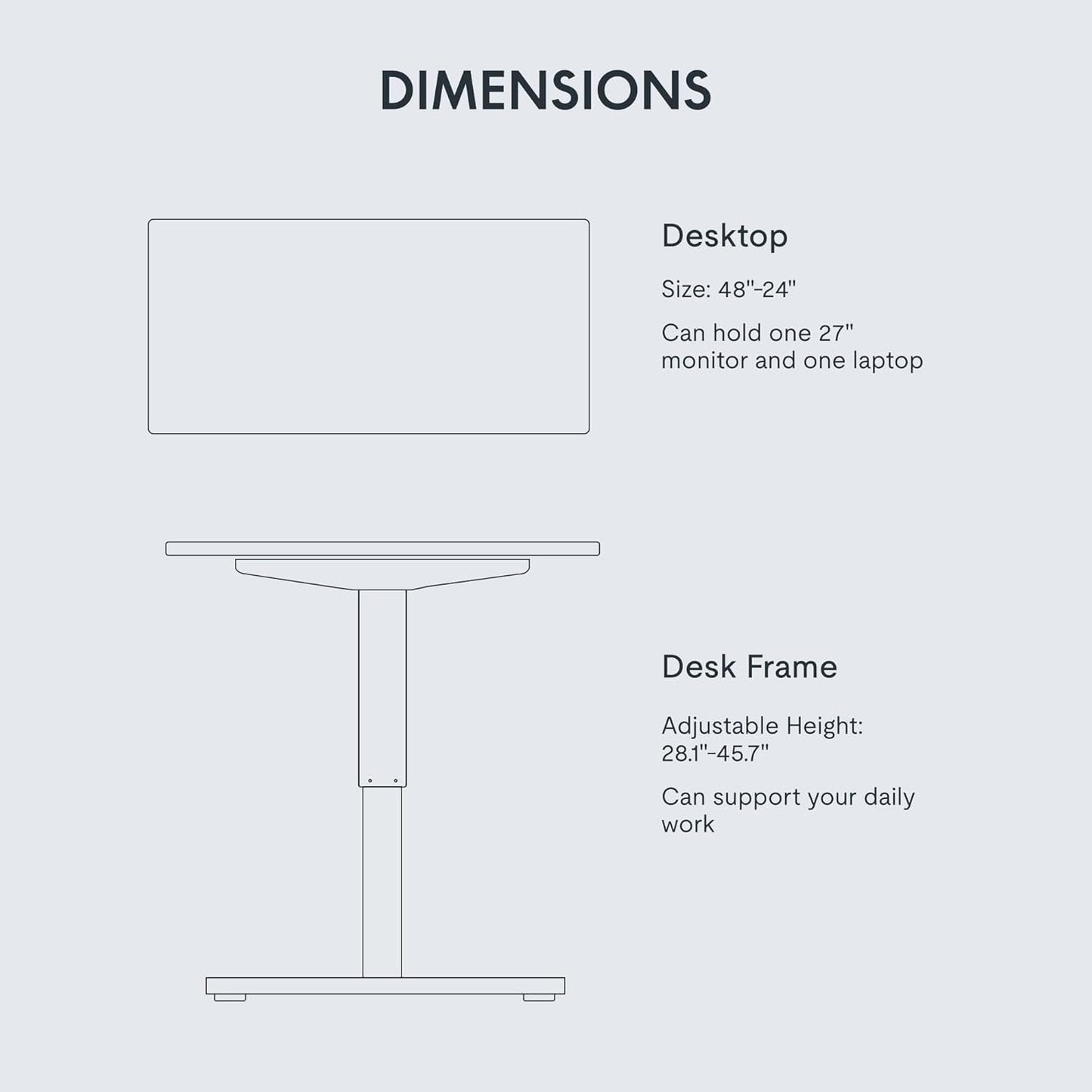 Electric Height Adjustable Standing Desk 48X24 Inches