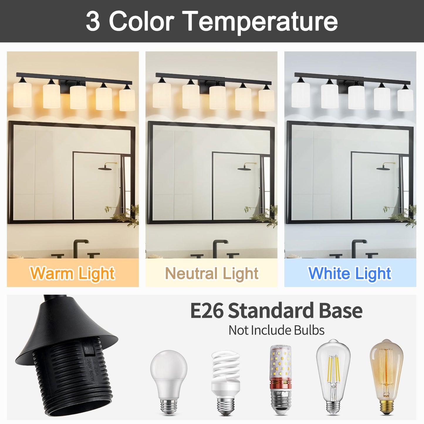 5-Light Matte Bathroom Vanity Wall Light