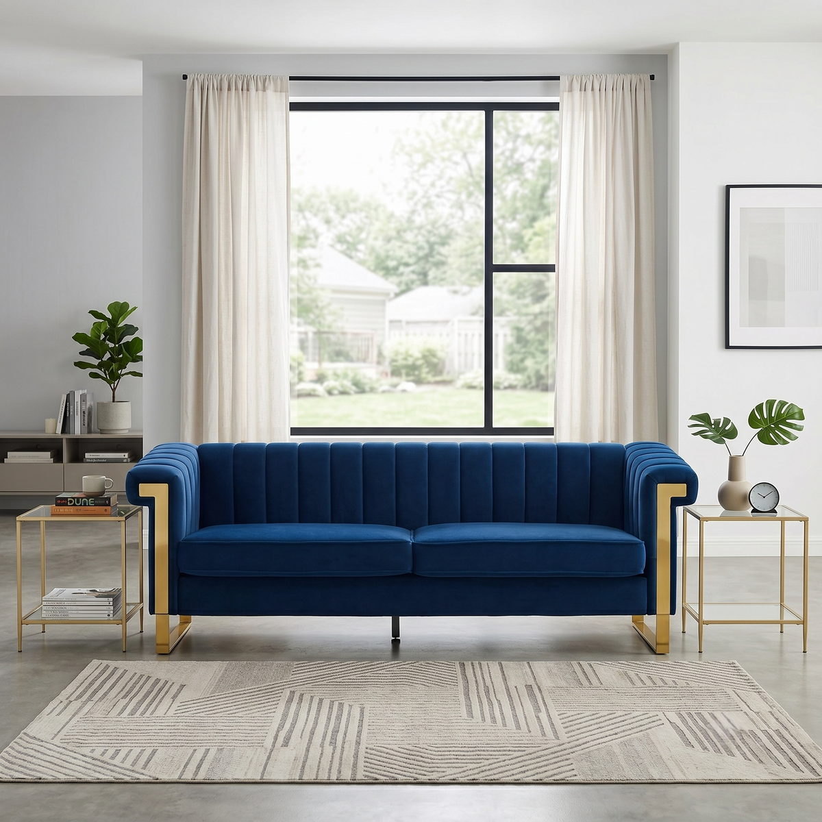 FX-P81B-BU Chesterfield Velvet Sofa