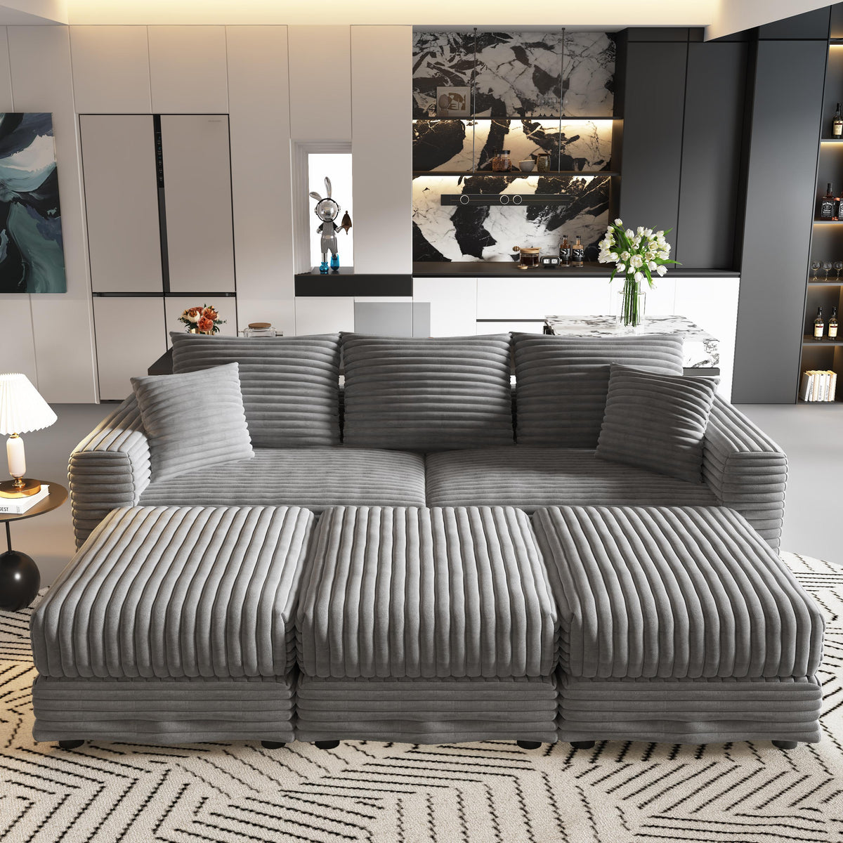 Plush Corduroy 3-Seat Sofa