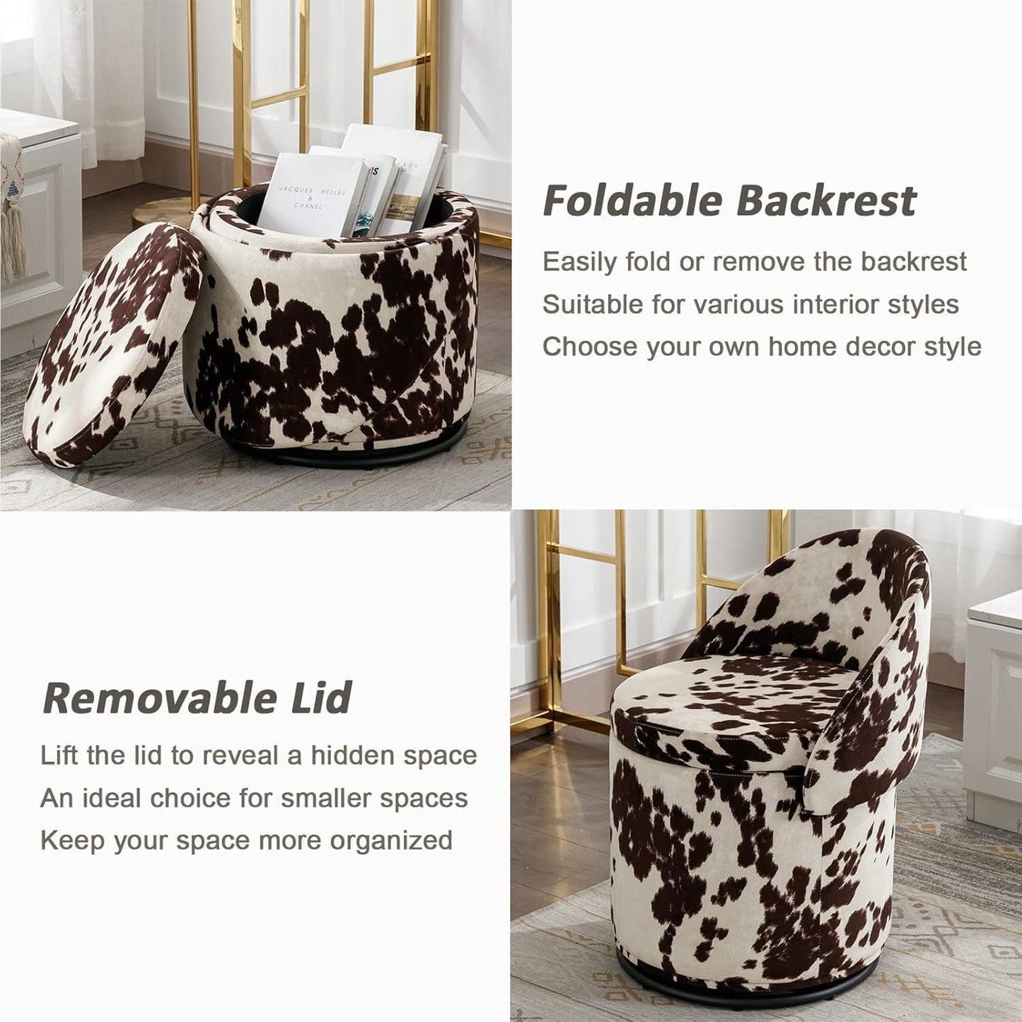 Rotating Brown Storage Ottoman With Hidden Compartment