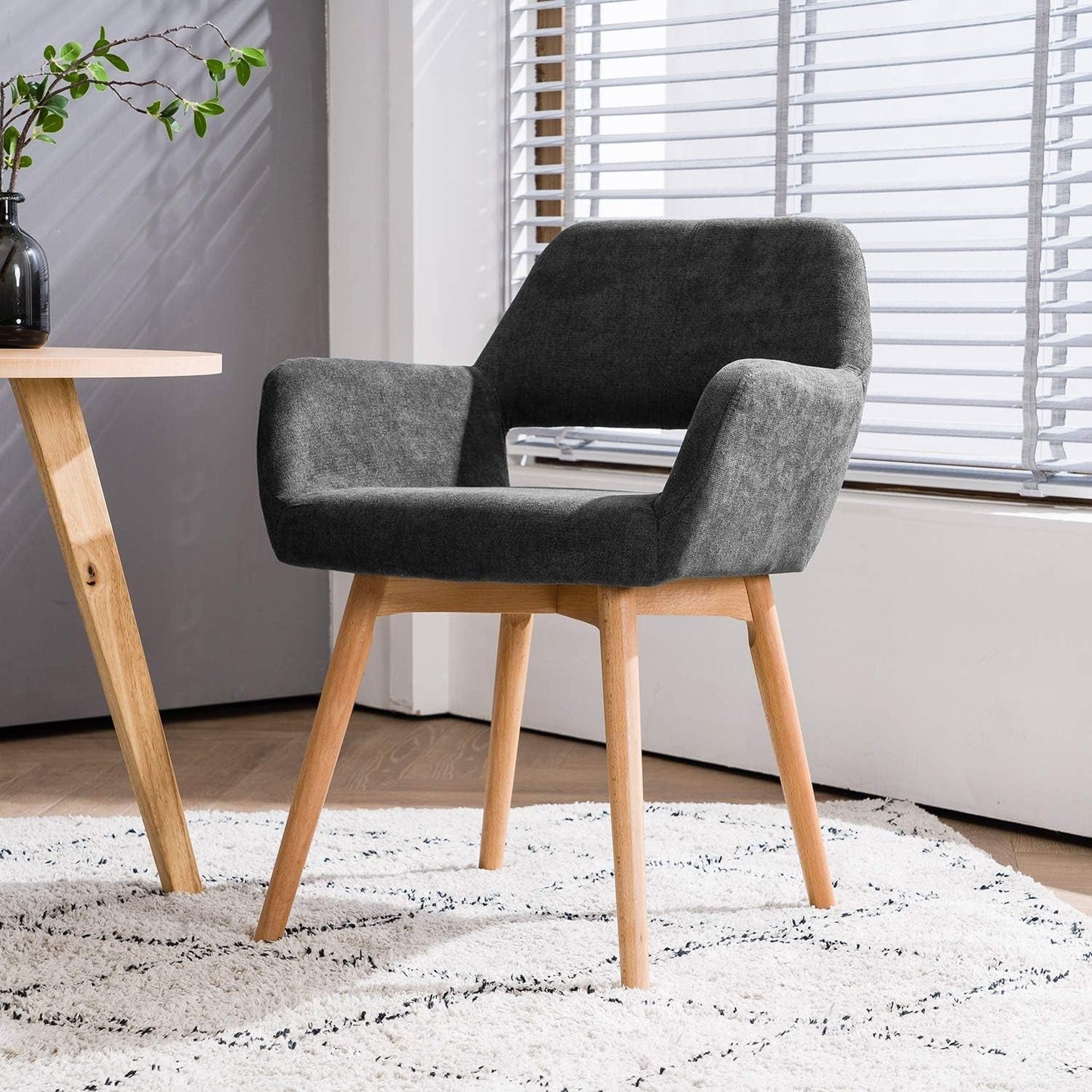 Charcoal Upholstered Armchair Mid Century Modern Wood Legs