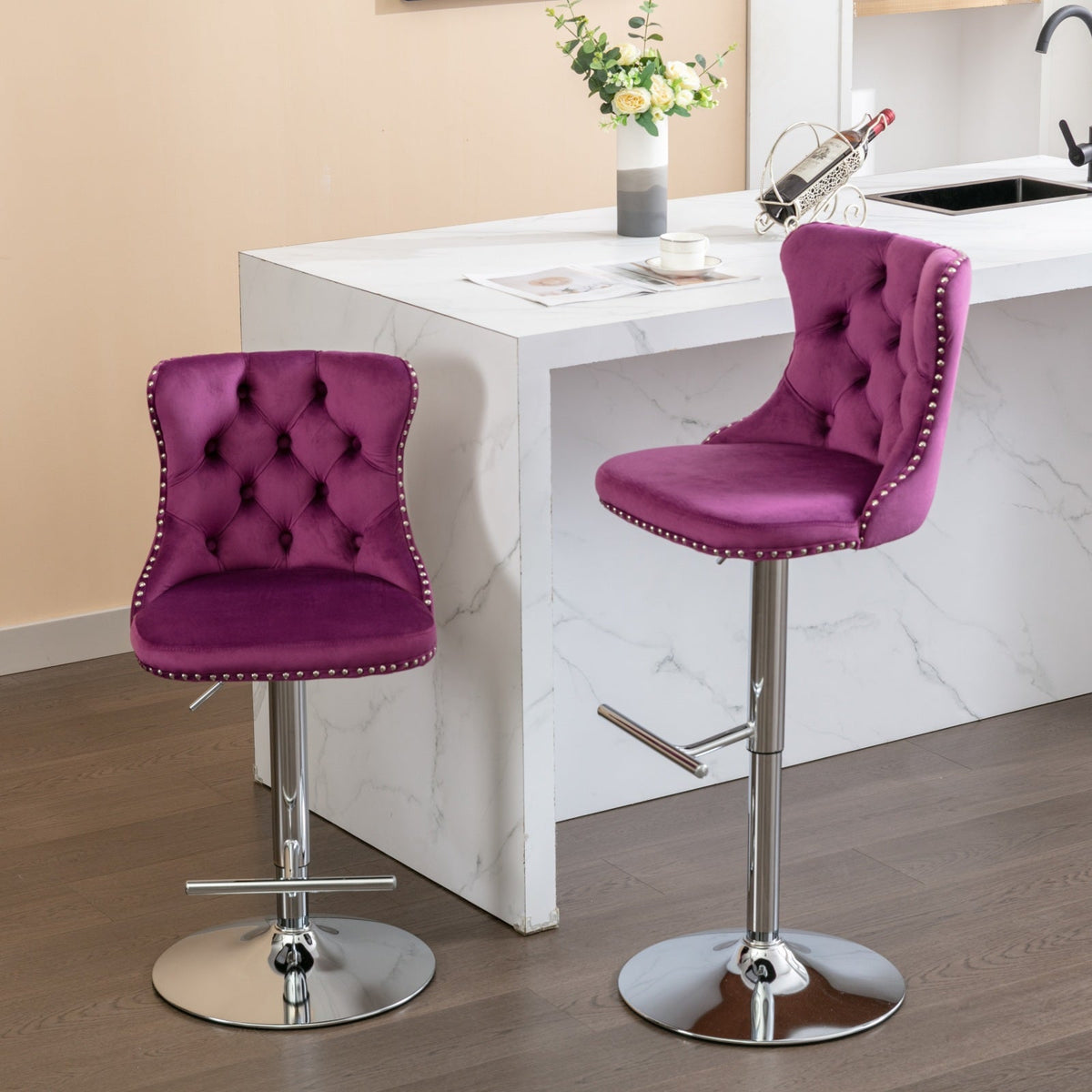 Swivel Velvet Barstools with Adjustable Seat Height